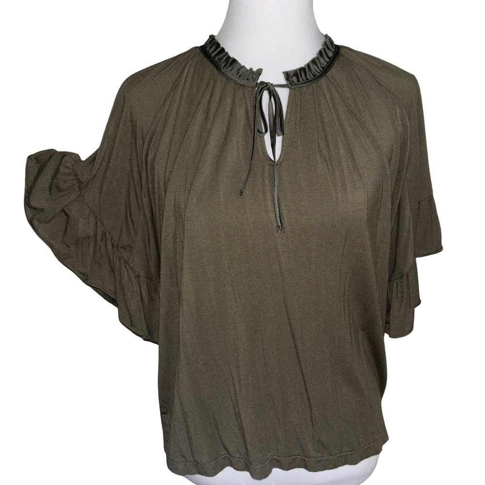 J. Crew Olive Ruffle Blouse